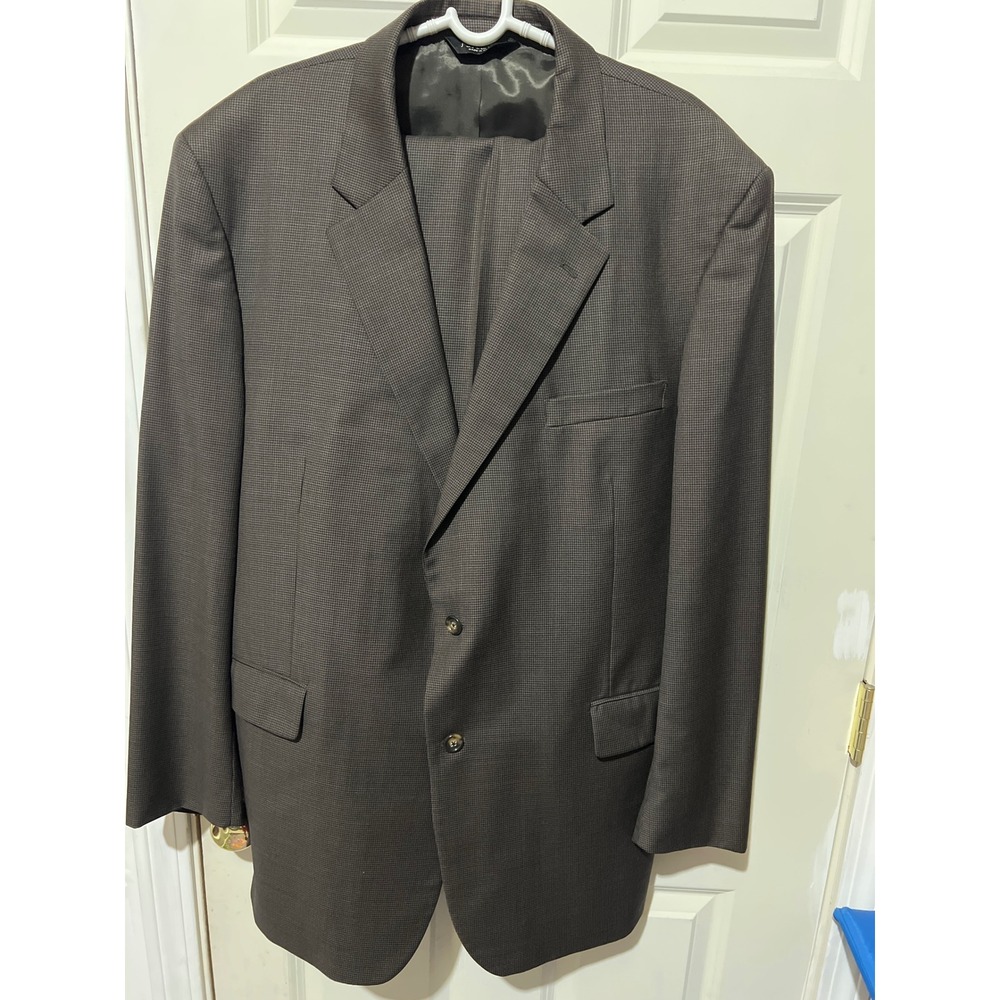 Jos A Bank Mens Brown Micro Houndstooth Two Piece Suit Blazer Pleated Pants